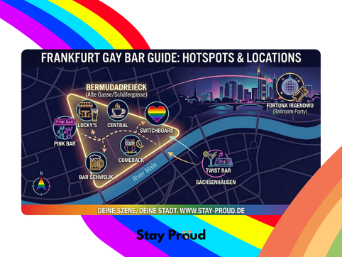 Infografik LGBTQ+ Locations Frankfurt am Main Ueberblick Karte