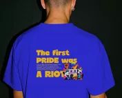 Mockup -T-Shirt The first Pride was a Riot Blau Mann Back